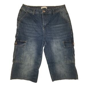 Revalation Jorts Womens 12‎ Blue Cargo 90s Baggy Cut Off Dad Shorts EUC
